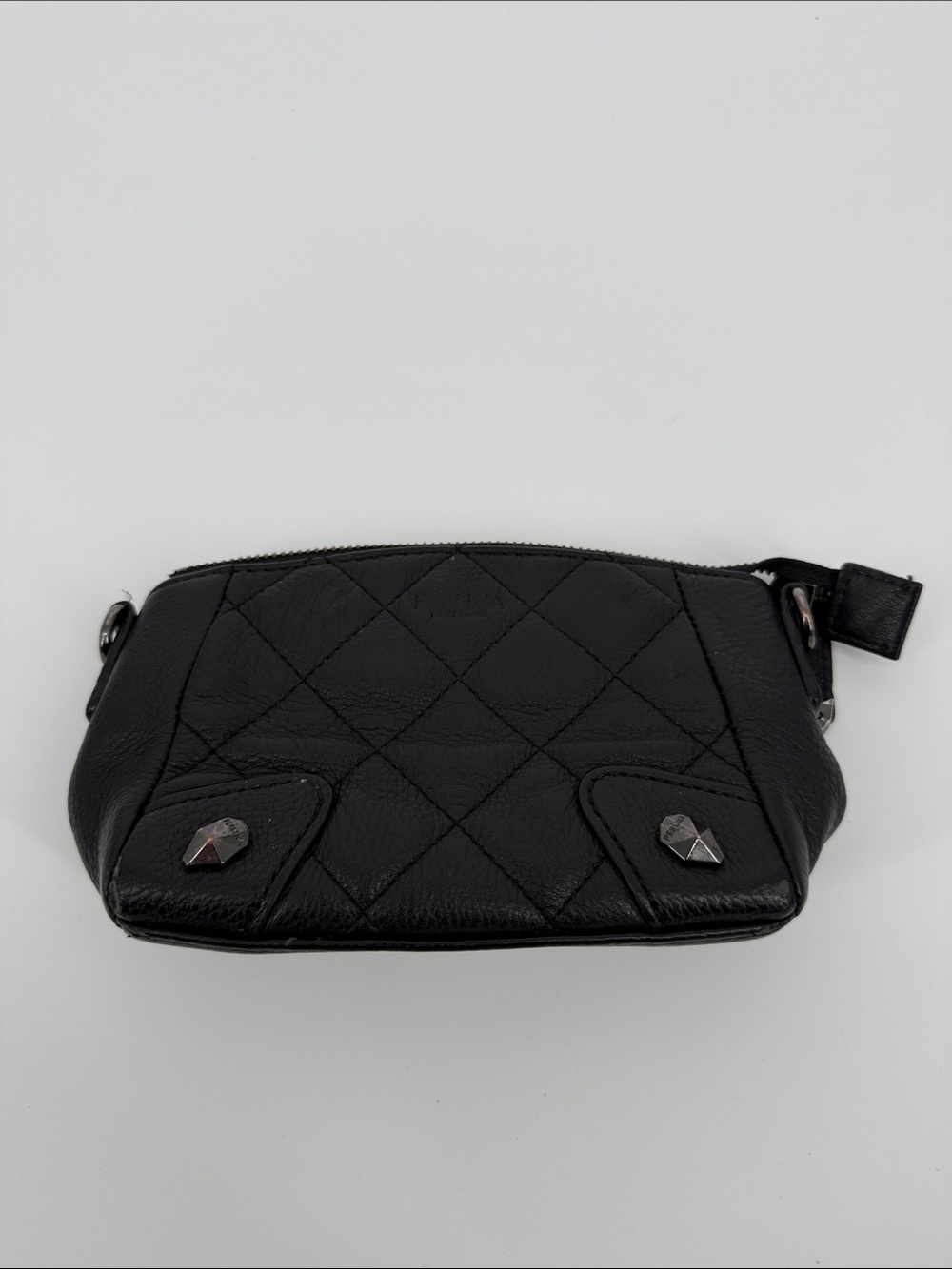 Perlina | Quilted Black Leather Cosmetic Pouch